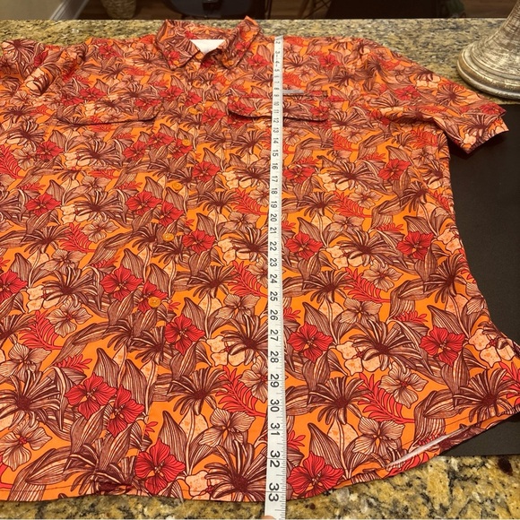 OCEAN COAST XXL MENS HAWAIIAN SHIRT ORANGE CORAL BUTTON DOWN SS POCKET - Picture 13 of 16